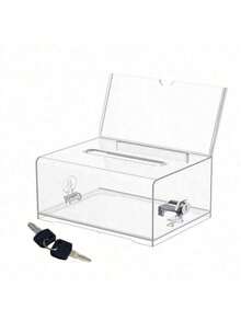 1 pieza Caja de donaciones transparente, Caja de votación transparente, Caja de acción, Caja de dinero, Para recolectar avisos, Votos de clase, Donaciones y Tarjetas de presentación, Con candado y llave - Multicolor - Ver 10