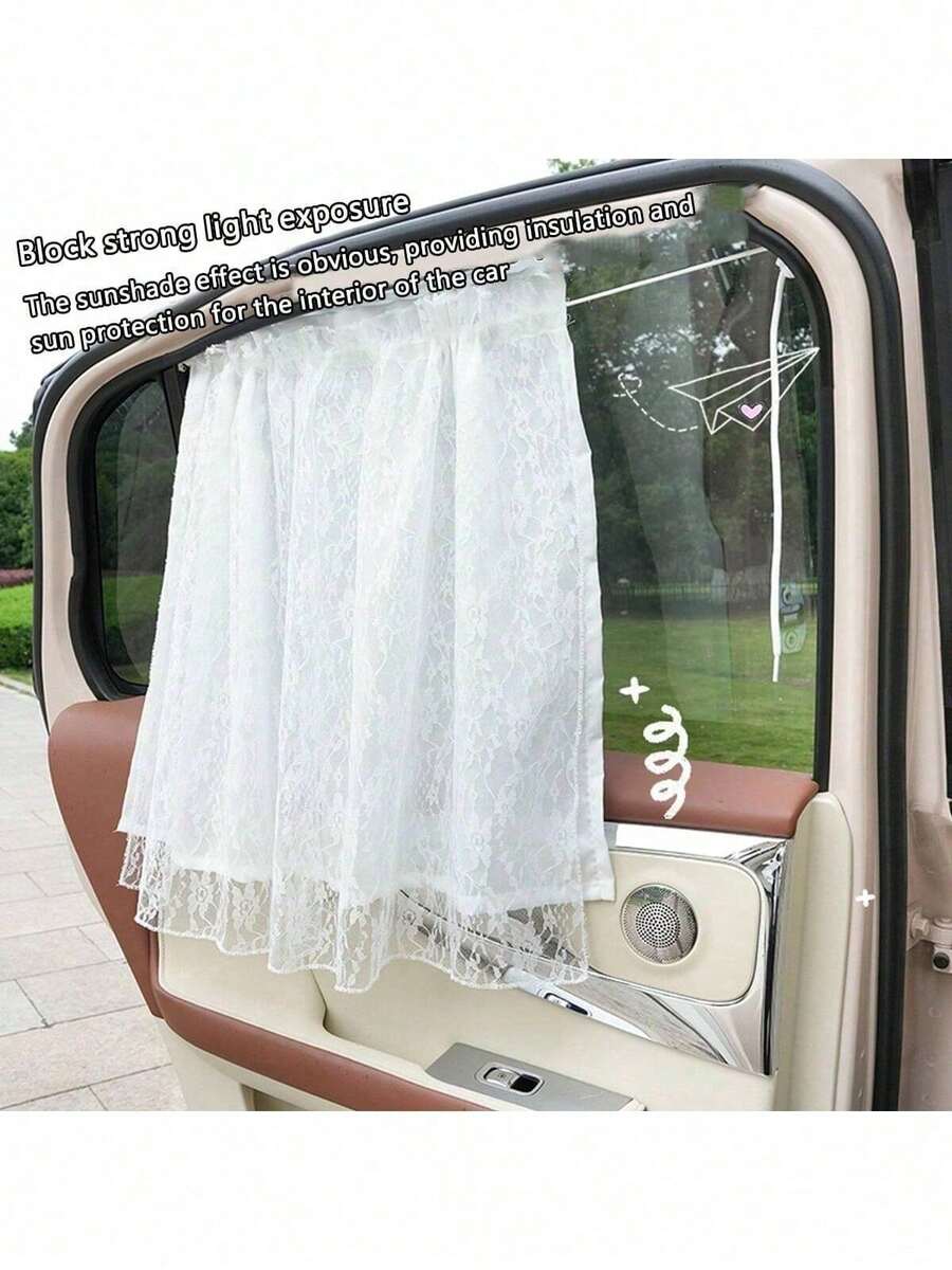 1pc Lace Car Sunshade Curtain For Front And Rear Windows, Sun Protection And Heat Insulation, Hanging Side Window Curtain, Double Layer Car Sunshade - One Size Fits All - View 1