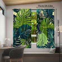 2pcs High-Definition Digital Nordic Tropical Monstera Leaf Print Decorative Curtains, Polyester Material, Easy To Install, Rod Pocket Hanging, Semi-Transparent Privacy Protection, Machine Washable And Hand Washable, Tropical Rainforest Style Living Room Bedroom Curtains, Suitable For Bedroom, Office, Kitchen, Living Room, Study, Home Decor. - Multicolor - View 16
