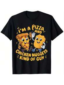 Camiseta para niños: Soy un tipo al que le gustan las pizzas y los nuggets de pollo. Camiseta divertida de dibujos animados. - Negro - Ver 1