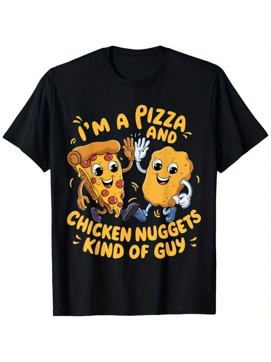 Camiseta para niños: Soy un tipo al que le gustan las pizzas y los nuggets de pollo. Camiseta divertida de dibujos animados. - Negro - Ver 1