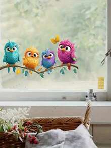 1PC Home Decoration Colorful Bird Windows Stickers Fun Bird Wall Decoration Stickers Spring Summer Decoration Windows Clings PVC Double-Sided Visible Static Cling Glass Decals 3.93*7.87in Suitable For LivingRoom Glass Windows Doors Decoration - Colorful Bird - View 3