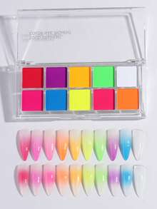 10 Colors Solid Gradient Nail Art Powder Set, Pink White Brown Purple Yellow Orange Multi-Color Dust Gradient Effect Nail Art Cute Decoration, With 3 Pcs Nail Brush Summer Decoration Manicure Accessories Supplies Nail Powder Set Nail Salon DIY - Multicolor - View 6