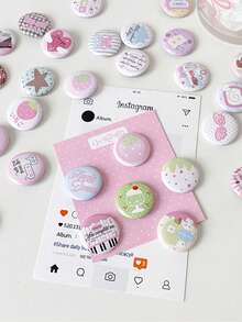 6pcs Original 25mm Badge Pins, DIY Student Scrapbook Bag Pins, Student Backpack Badges, Cute Cartoon Brooch Charms - Round - View 5