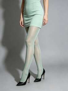 1 Pair Women's Glossy Tights, Rare Mint Green, Fashionable, Perfectly Matches Modern Fashion Style - Multicolor - View 3