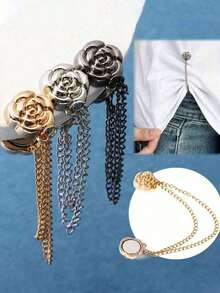4pcs/Set Adjustable Magnetic Camellia Cuff Clips - Alloy, Detachable Hem Clips, Suitable For T-Shirts, Pants, And Adjusting Overlong Dress Sleeves - Multicolor - View 10