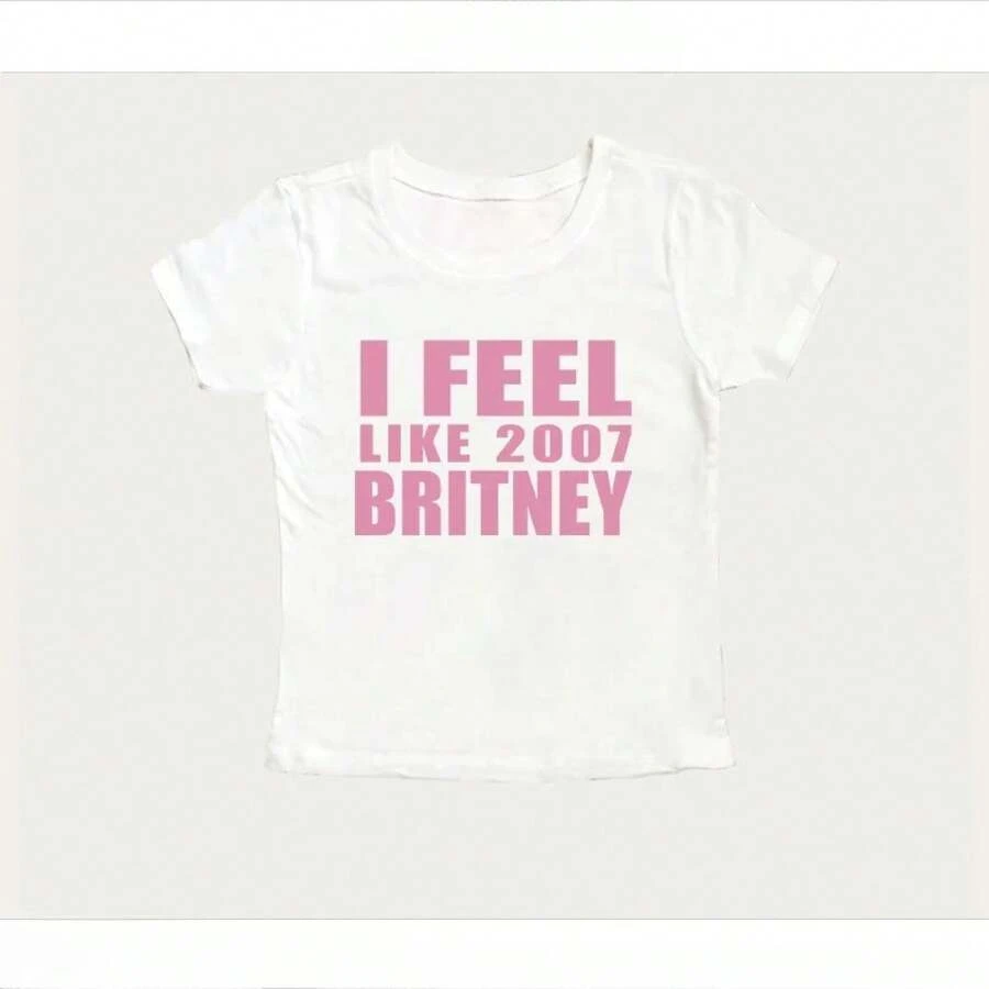 Vintage Y2K Style Crop Top From The 2000s With Letter Print, Casual Short Sleeve T-Shirt, Sexy And Daring Style, Fitted Summer Clothing For Women. - 白色 - 查看 1