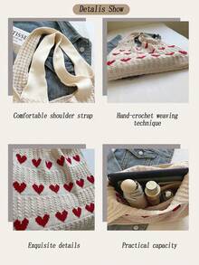 Vintage Hollow Knitted Large Capacitytote Bag Soft Tote Bag Beach Bag For Women Lightweight Summer Beach Handbag Shopping Bag For Travel Commute - 彩色 - 查看 8