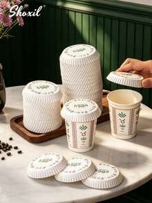 shoxil 50pcs 7cm Universal Paper Beverage Cup Lids, Arabic Style Printed, Suitable For Various Hot And Cold Cups, Compatible With Paper And Glass Cups, Ideal For Coffee Shops, Restaurants And Hotels - Multicolor - View 2