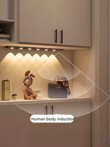 Guanova 1pc LED Motion Sensor Light, 3 Color Light Switching, USB Rechargeable, Wireless, Cordless, No Wiring Required, Self-Adhesive Portable Installation, Button Control, Adjustable Brightness, Suitable For Kitchen, Bedroom, Closet, Cabinet, Stairs, Wall, Decorative Scenes: Kitchen Lighting, Kitchen Decoration, Battery Capacity: 150mAh, 200mAh, 300mAh, 400mAh, 500mAh. - Cat's Eye Light - Three Color Temperatures - View 4