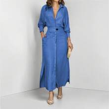 Vestido Maxi Drapado Atemporal - Silueta Refinada & Textura Fluida - Azul - Ver 2