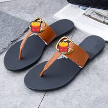 Sandalias Mujer Dedal Rojo con Decoración de Papas Fritas, Chanclas Cómodas de Suela Antideslizante para Playa y Uso Diario, Zapatillas Casual de Moda Verano - Ventilador Si (Rojo) - Ver 9
