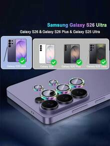 1個亮面防刮9H硬度金屬環鑽石相機鏡頭保護蓋，適用於 Galaxy S26 Ultra S26 S26Plus S25系列 S24 Ultra S24FE S23 Ultra S22 Ultra，超薄強黏著 - 彩色 - 查看 5