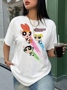 SHEIN X Powerpuff Girls 女款可愛印花寬鬆襯衫，休閒慵懶風格，適合日常穿著與夏季搭配 - 彩色 - 查看 7