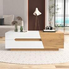 Extendable Coffee Table, Living Room Table With Drawers, Side Table With Color Block Structure - White - View 5