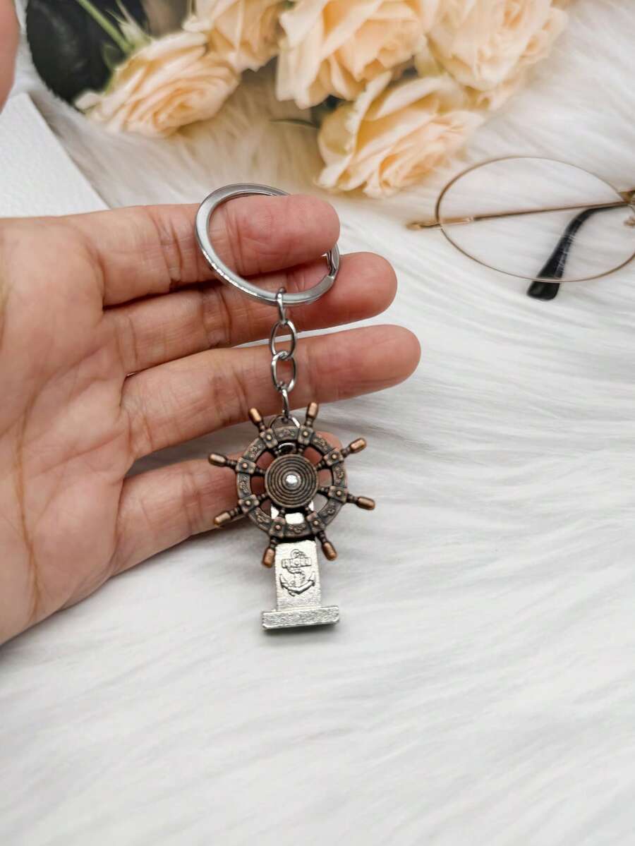 Vintage Keychain Pendant Gift Nautical Steering Wheel Keychain Moving Steering Wheel - Ship's Wheel Keychain - View 1