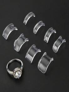 8 Peças Ajustadores de Anel de Silicone Transparentes e Invisíveis, Redutor de Tamanho de Anel Antiderrapante e Antiqueda, Protetor de Anel Confortável para Anéis de Casamento Soltos de Casal com Diamante, Ferramenta Portátil DIY de Joias para Viagem e Volta às Aulas - B - Visão 4