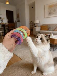 3pcs Cute Cat Soft Mesh Management Cat Self-Entertainment Donut, Colorful Macaron Spiral Spring, Indoor Interactive Toy Set, Suitable For Cat Hunting, Pouncing, Chewing, Bringing Endless Fun And Exercise, Suitable For All Cats - Multicolor - View 3