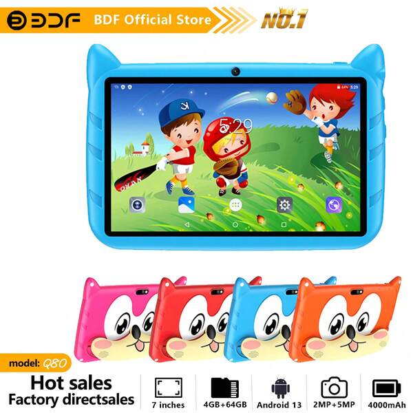 1pc/Children Electronic Learning Toy/4GB RAM + 64GB Storage/7 Inch Tablet/Quad-Core 1.3GHz Processor/Android 13 System, MTK8321 Chip/1280x800 IPS High Definition Resolution Screen/2MP + 5MP Dual Camera/4000mAh Large Capacity Battery/Support WiFi Games/Made Of ABS Plastic + Silicone Material Tablet (Includes: Packaging Box/Data Cable/Instruction Manual/OTG Adapter/Card Reader)