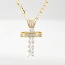 1 pieza Collar de Cruz Católica Vintage con Circonita, Material de Cobre Chapado en Oro de 14k con Cadena Figaro de 50cm, Colgante de Cruz Incrustado con Circonita Exquisita, Textura Brillante, Adecuado para Hombres y Mujeres, Perfecto para Regalo de Navidad/Acción de Gracias/Halloween/Día de la Madre/Día de San Valentín/Parejas/Amigos/Compañeros Creyentes, Primera Comunión Católica, Regalo, Uso Diario y Festivo para la Oración - Amarillo Oro - Ver 8