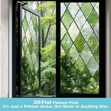 1 pieza Película de ventana de privacidad esmerilada con patrón de hoja de vidrio verde en forma de diamante, adhesivo electrostático de PVC reutilizable sin pegamento, adecuado para hogares, baños, dormitorios, oficinas, cafeterías y otros espacios - Pegatina de vidrio esmerilado - Ver 1