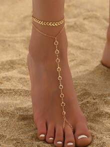 Fashionable And Personalized Fishbone Chain, Rhinestone Ankle Chain, Versatile Ankle Chain, Foldable Toe Ankle Chain, Female - Gold - View 1