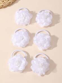 3pcs/6pcs Girls White Flower Hair Tie Set Combination Suitable For Daily Decoration - White - View 2