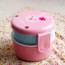 Kids Lunch Box With Animal Design, Double Layer Japanese Round Bento Box, 540ml, Fruit And Snack Box, Microwave - Blue - View 4
