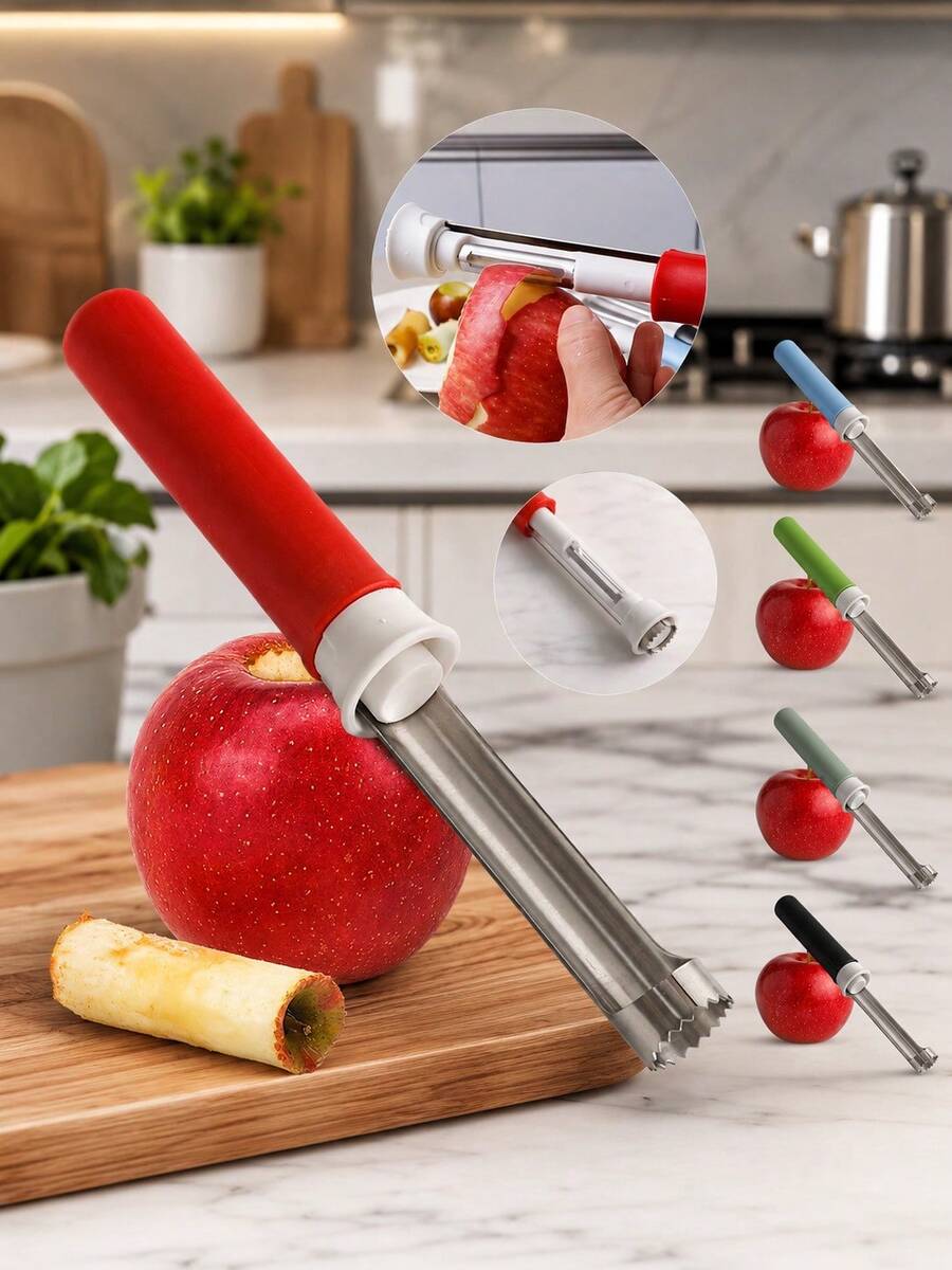 1個 2合1不鏽鋼蘋果去核器兼削皮器，雙功能水果去核工具，人體工學手柄，鋒利刀片，適用於去核與果肉分離，實用廚房用具，水果削皮器，廚房配件家居，廚房裝飾，食物容器，家居，削皮刀，廚房用品，廚房配件，家居用品，廚房必需品