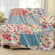 1pc Vintage Patchwork Floral Polka Dot Single-Sided Printed Flannel Blanket, Soft & Lightweight Sofa Bed Cover, Bohemian Home Decor, Suitable For All Seasons, Perfect For Bedroom, Outdoor Camping And Daily Relaxation Gift - Multicolor - View 6