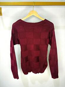 Women's Cold Weather Sweater Knit Autumn Winter Long Sleeve Square Knit Elegant Simple Casual Wool-Type Fabric Textured Knit Evening Holiday Office Street Travel Autumn/Winter - 酒紅色 - 查看 4