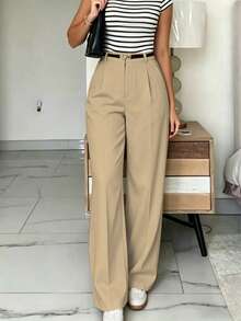 Pantalones de pierna ancha de cintura alta y ajuste delgado para mujer |   Estilo callejero bohemio |   Adecuado para uso casual, ir al trabajo y vacaciones en primavera/verano Negro - Caqui 2 - Ver 3
