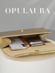 OpulAura 時尚女款 PU 百褶設計晚宴手拿包，派對/婚禮單肩/斜挎鏈條包 - 金色 - 查看 3