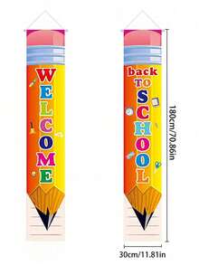 2pcs Pencil Pattern Banner, Back To School Decorations, First Day Of School Decorations, Classroom Decorations, Welcome Back To School Banner, Back To School Season Decorations, Back To School Porch Sign, Banner Decorations, Pencil Welcome Door Sign, Party Props, Baby Shower Party Supplies, Party Supplies - Multicolor - View 2
