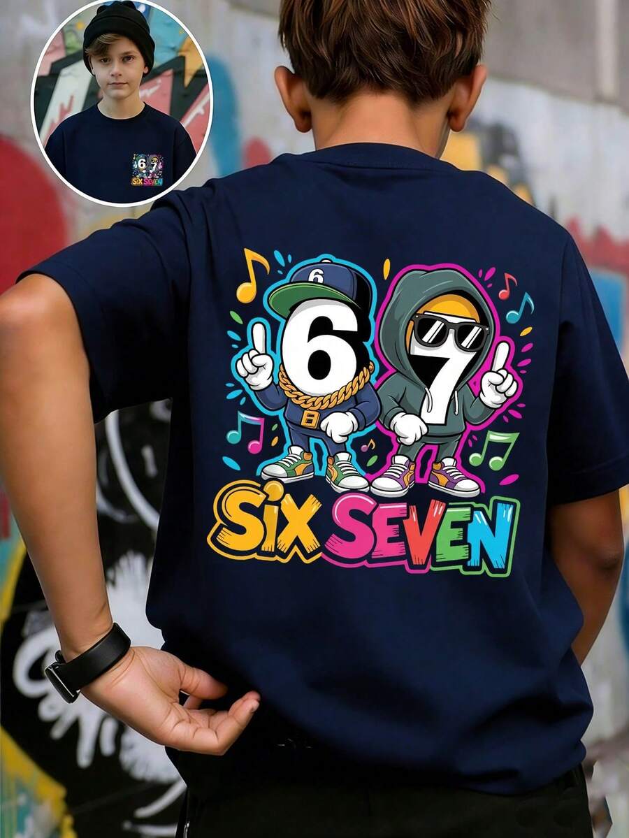 67 And 67 Puzzle Design T-Shirt For Preteen Boys, Italian Riddle T-Shirt Suitable For Math Puzzle And Video Game Enthusiasts - Putih - View 1
