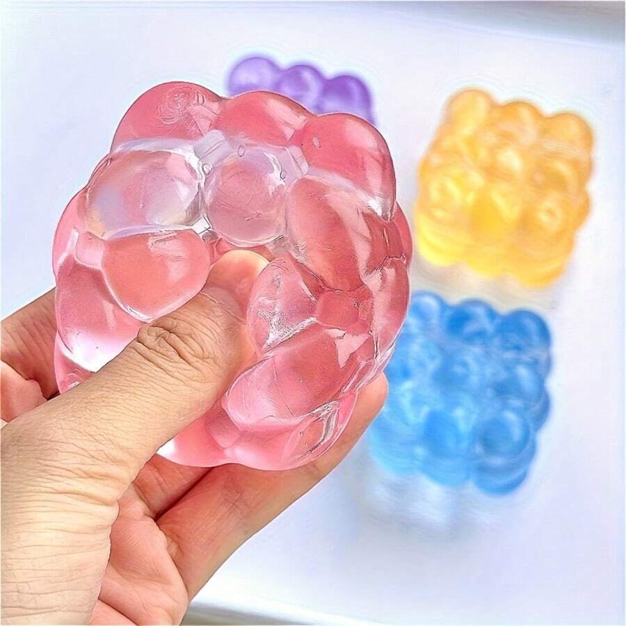 1個葡萄紋理感官玩具 - 適合成人，精細動作技能擠壓球，TPR材質，生日、聖誕節、復活節、萬聖節派對禮物 - 柔和顏色：粉紅色、紫色、藍色、黃色（隨機顏色配送） - 彩色 - 查看 1