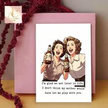 Lustige beste Freundin Grußkarte mit Retro-Frauen-Bier-Kunst, humorvolles Freundschafts-Zitat-Design, ideales Geburtstags- & Feiertagsgeschenk für Mädchen-Besties, einzigartige handgemachte Karte, um herzliche Witze & liebevolle Wünsche an deine engsten weiblichen Freundinnen zu senden - Einheitsgröße - Übersicht 2