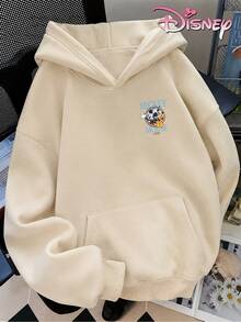 Disney Women's Hooded Sweatshirt, Unisex Sweatshirt, Circular Pluto Mickey Mouse Letter Hooded Sweatshirt, Casual And Versatile. - 杏色 - 查看 5