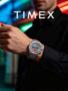 Timex Men's Vintage Chronograph Quartz Watch Multicolor Subdial Tachymeter Bezel Stainless Steel Link Bracelet Racing Style Watch for Gathering Gift for Him - 銀色 - 查看 3