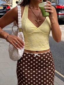 Women's Hollow Lace Camisole, Yellow Summer Beach Top, Suitable For Vacation And Casual Wear - Yellow - View 10