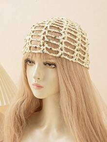 1pc Y2K Style Cute Casual Fashion Bucket Hat With Contrast Colors, Sequin Embellishments, Smooth Texture, Hollow Design, Breathable, Hand-Woven, Suitable For Women, Ideal For Outings, Photography, Daily Wear - Multicolor - View 9