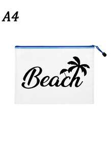 多色防水時尚網格海灘包，印有「Beach」椰子樹、遮陽傘圖案的化妝包，海灘主題，大容量透明化妝包，可存放防曬霜、零食、比基尼和海灘必需品。春/夏防曬收納，適合游泳、海灘、潛水和夏季度假，學生開學、送給朋友、家人、閨蜜、同學的禮物。生日、節日、派對、婚禮（伴娘）、郵輪必需品、畢業禮物 - 彩色 - 查看 18
