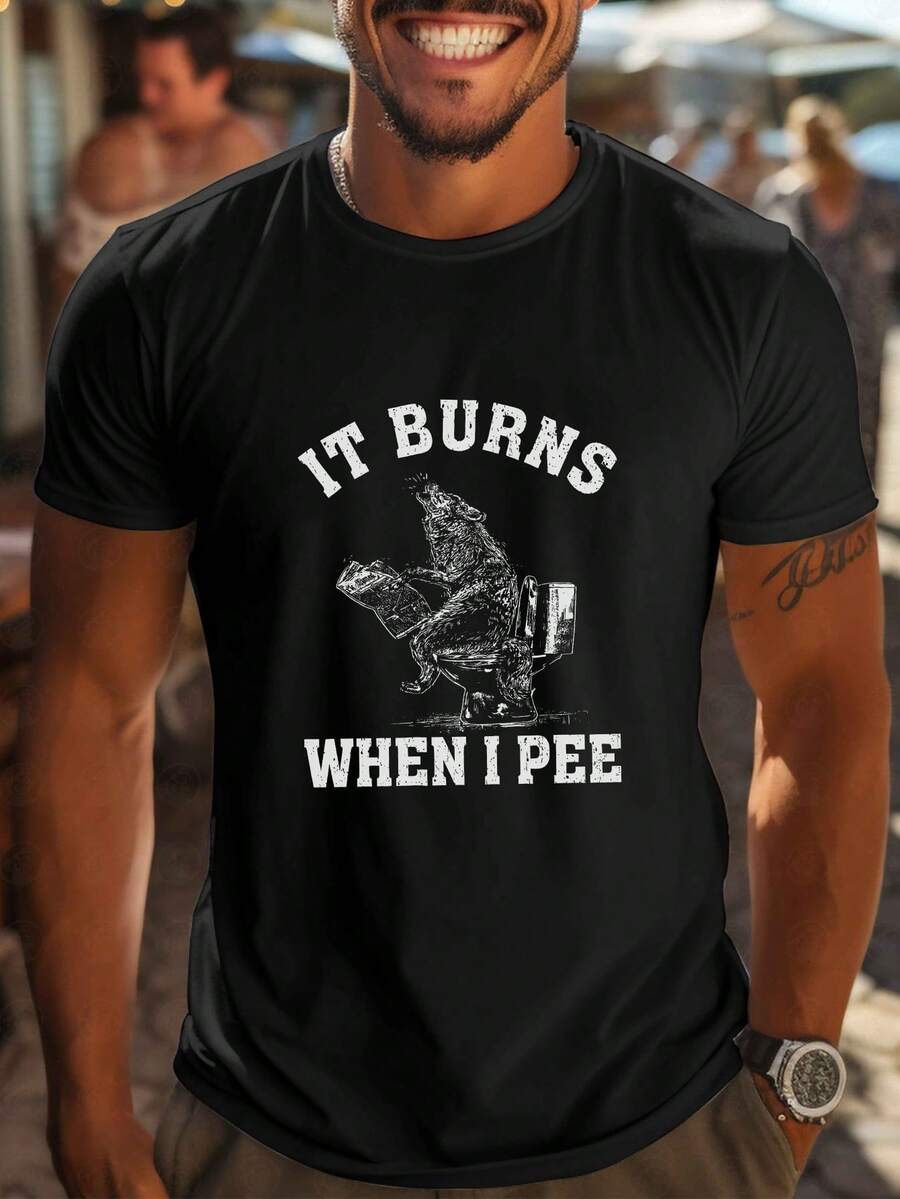 Camiseta de manga corta con estampado para hombre, ideal para primavera y verano - Negro - Ver 1