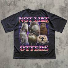 'Not Like An Otter' T-Shirt, Ironic Animal T-Shirt, Gift For Otter Lovers, 90s Retro Animal Meme T-Shirt, Vintage Wildlife Graphic T-Shirts - 黑色 - 查看 1