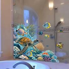 1pc Home Decoration Summer Ocean Fresh Style Sea Turtle Tropical Fish Window Sticker Creative DIY Ocean Animals Pattern Windows Clings Double-Sided Visible PVC Static Cling Glass Sticker 15.4*19.7in For Room Glass Windows Doors Decoration - Marine Life - View 4