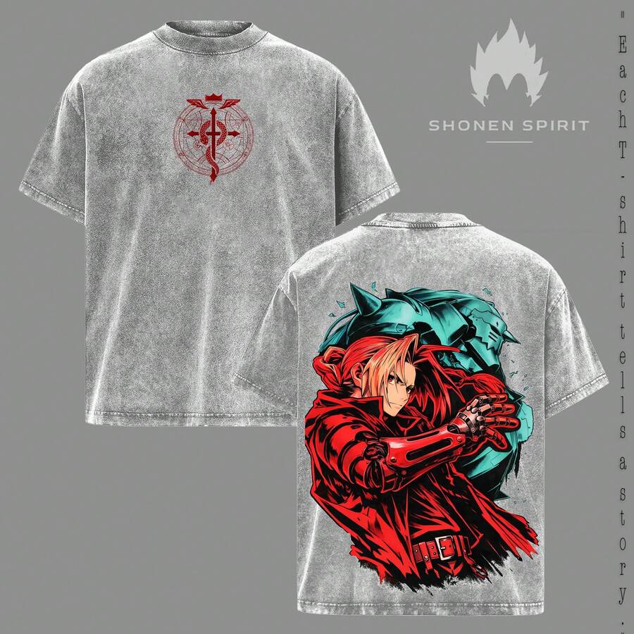 Edward Elric Graphic Tee From Fullmetal Alchemist, Fullmetal Alchemist Brotherhood Anime Tee, State Alchemist Streetwear, Anime Manga Tee, Unisex Tee - 深灰色 - 查看 1