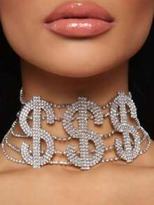 1pc Fashionable "NASTY" Letter Rhinestone Necklace, Sexy Women's Party Jewelry Accessory - Silver - View 2