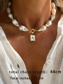 1pc Women's Baroque Pearl Necklace With Letter Pendant, Elegant High-End Style, Suitable For Parties, Ideal Gift For Women - Multicolor - View 5