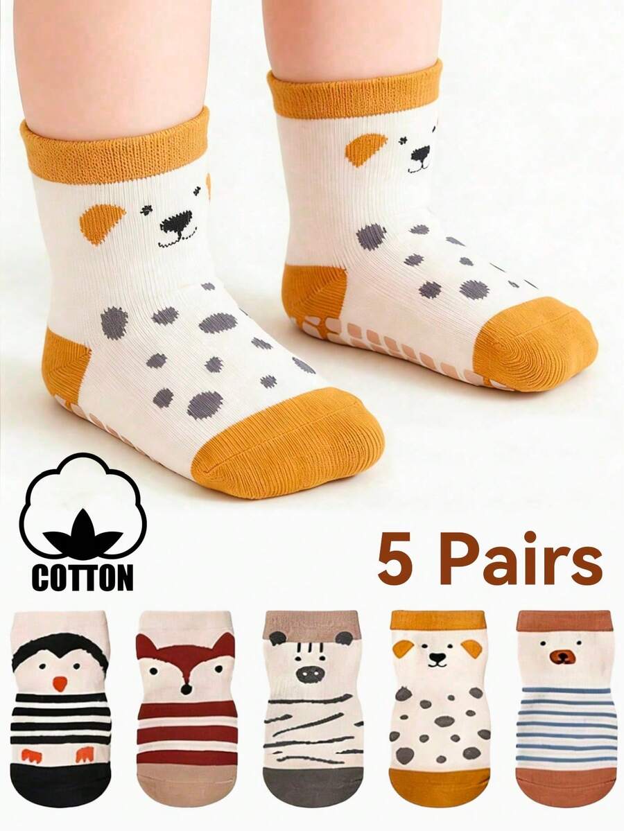 5 Pairs Cotton Baby Anti-Slip Floor Socks, Cartoon Toddler Non-Slip Indoor Socks - Multicolor - View 1