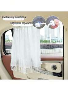 1pc Lace Car Sunshade Curtain For Front And Rear Windows, Sun Protection And Heat Insulation, Hanging Side Window Curtain, Double Layer Car Sunshade - One Size Fits All - View 2